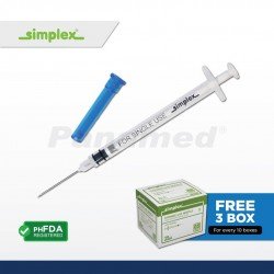 Simplex Auto Disable Syringe w/ Needle, 0.5cc G-23x1, 100's